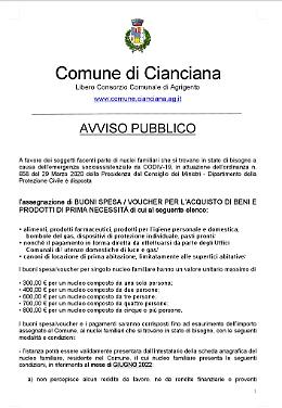 Cianciana, avviso pubblico per i buoni spesa e per le utenze domestiche