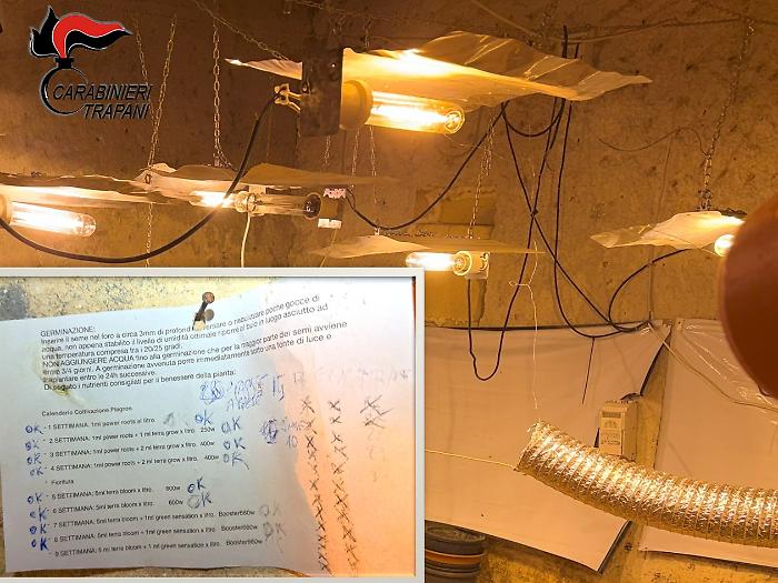 A Marsala il "brogliaccio" per la serra indoor di cannabis: in un garage la coltivazione, due arrestati