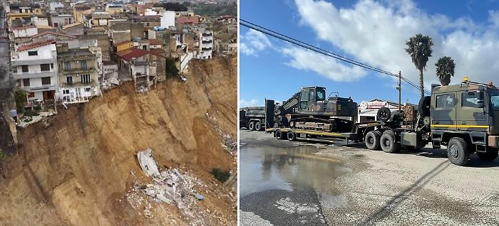 Frana, a Niscemi al lavoro senza sosta: esercito e vigili del fuoco per ripristinare viabilit&agrave; e assistere le famiglie evacuate