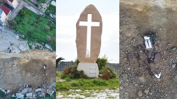 Niscemi, la foto della croce simbolo di resistenza spezzata in fondo al dirupo